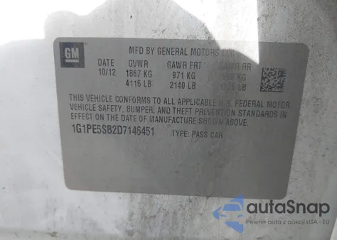 2013 Chevrolet Cruze 2Lt Auto from USA, damaged, VIN 1G1PE5SB2D7146451